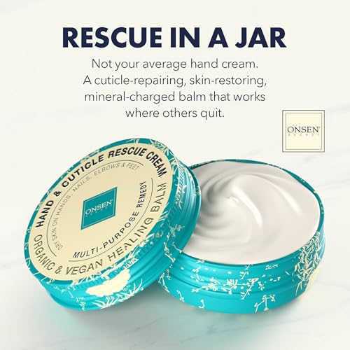 Onsen Hand & Cuticle Rescue Cream | Organic Nail Strengthener & Balm | Dry, Cracked Hands, Elbows & Feet | Shea Butter, Tsubaki & Jojoba Oil | Nail Repair & Growth, Vegan - 1 Pack (0.88 oz)