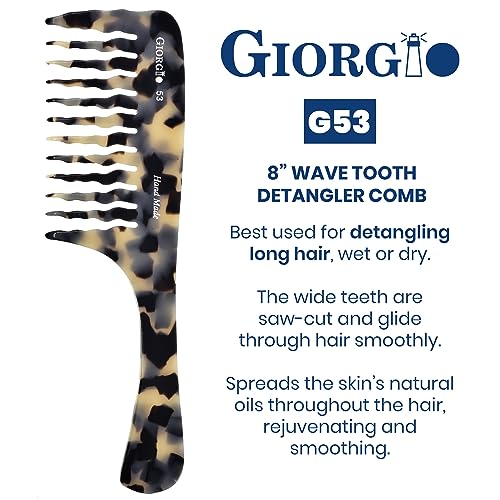 Giorgio G53 Wide Tooth Comb for Curly and Thick Hair - Large Rake Detangler Comb for Wet or Dry Hair, Handmade and Hand Polished (8)