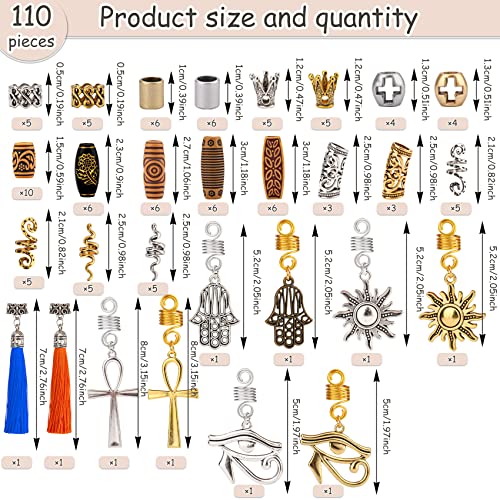 110PCS Retro Metal Dreadlock Accessories Hair Tube Beads Wooden-Like Beads Handmade DIY Tassel Hair Decoration Hair Jewelry for Locs Braids Men Women Hip-Hop Style