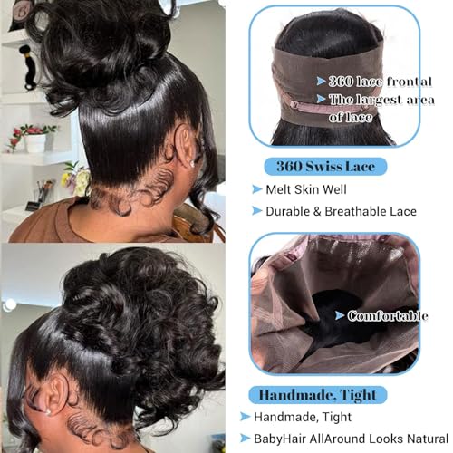 360 Lace Frontal Closure Body Wave Human Hair 12A Full 360 HD Transparent Lace Frontal 360 Body Wave Human Hair Closure 100% Human Hair Natural Black 20 Inch