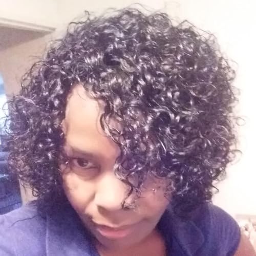 Kinky Curly 10 Inch Human Hair Wigs for Black Women - Wear and Go Glueless Short Wig with Natural Color - 100% Human Hair