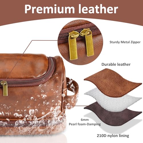 Personalized Leather Toiletry Bag for Men, Custom Gifts for Men Him, Engraved Monogrammed Travel Bag, Birthday Gifts forBoyfirends, Groomsmen, Dad, Son Husband Father's Day, Wedding, Anniversay