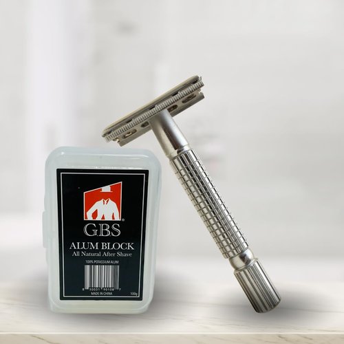 G.B.S Men Deluxe Travelling Kit – Butterfly Double Edge Safety Razor, Chrome Shaving Brush, Soap Bowl, Natural Shaving Soap with Alum Block, Mesh Toiletry Bag