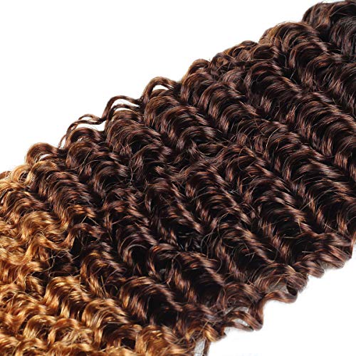 Allove Hair Ombre Human Hair Bundles Kinky Curly Bundles 3 Bundles (16 18 20inch) 12A Brazilian 3 Tone Ombre Color Curly Virgin Remy Human Hair Bundles Weave T1B/4/27