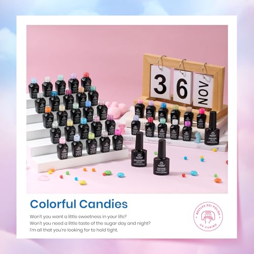 beetles Gel Polish Set - 39Pcs Neon Gel Nail Polish Pink Red Blue Purple Polish All Season Nails with Base Top Coat Soak off Uv LED Lamp Colorful Candies Manicure Kit DIY Home Gifts for Women Girls