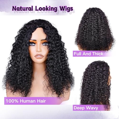 Half Wig Human Hair Deep Wave 3 In 1 Drawstring Seamless Filp Over Curly Half Wig 200% Density Wear and Go Glueless Half Wigs for Black Women Natural Color 20 Inch
