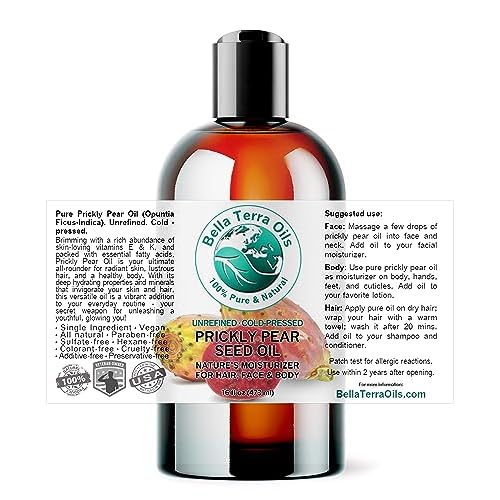 Bella Terra Oils - Prickly Pear Seed Oil 8 oz - Dive into the Richness of Cactus Oil, Bursting with Antioxidants & Minerals, Elevate Your Skin¡¯s Vitality