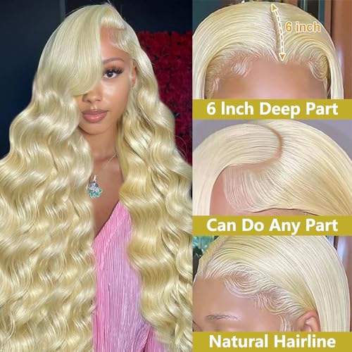 30 Inch 13x6 613 Lace Front Wig Human Hair Body Wave Blonde Lace Front Wigs Human Hair Pre-Plucked Bleached 200% Density 613 Hd Lace Frontal Wigs for Women