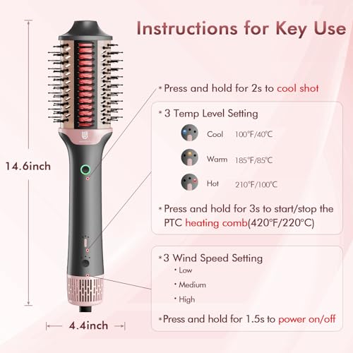 Blow Dryer Brush Hair Straightener: High Speed Hot Air Styler 110,000 RPM for Fast Drying Straightening Volumizing, One Step Volumizer with PTC Smoothing Comb Negative Ion for Silky Frizz-Free (Grey)
