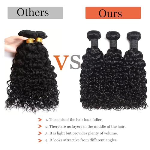Water Wave Human Hair Bundles 26 28 30 12A Double Weft Deep Curly Wave Bundles 100% Unprocessed Brazilian Virgin Human Hair Natural Black Color Wet And Wavy Hair Extensions