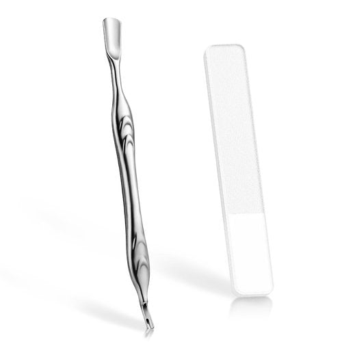 ILLFER Professional Cuticle Trimmer with Cuticle Pusher and Removal Fork, 2-in-1 Double Head, Stainless Steel