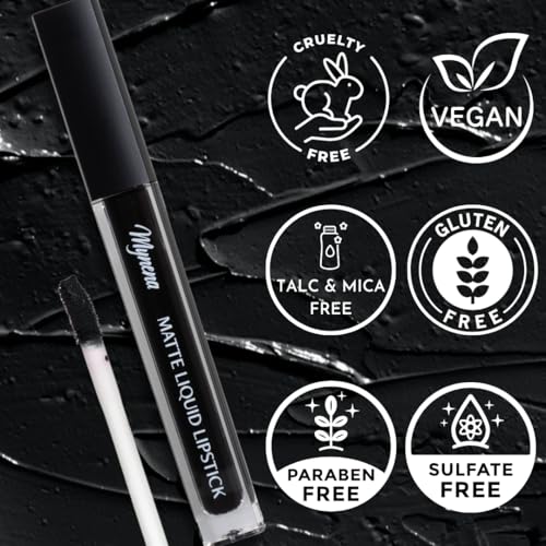 Mynena Black Long Lasting Lipstick for Women Waterproof & Transfer-Proof | Hydrating with Shea Butter | Bold Pigment Intense Matte Color Lip Stain | Talc-Free & Vegan Product that Performs | Linda