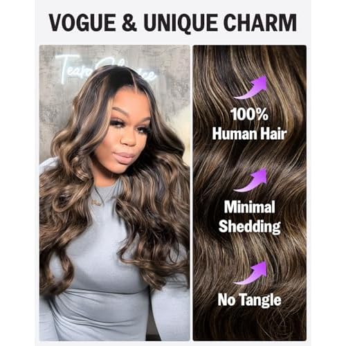 Ombre Body Wave HD Lace Front Wigs Human Hair Glueless Wear and Go 13x4 Frontal Wigs Human Hair Highlight Balayage Body Wave Wig Pre Plucked Pre Bleached Wig 200% Density 24 Inch 1B/27