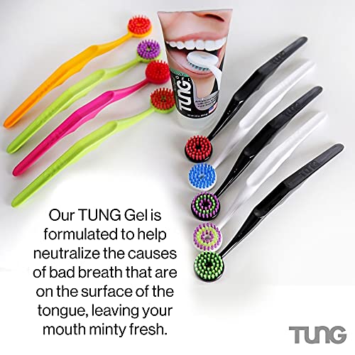 Tung Brush Tongue Cleaner, Plastic Tung Scraper, Tongue Cleaning to Fight Bad Breath, Halitosis Defense, USA Made, 2-Pack w/Cap