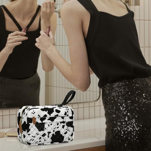 Travel Toiletry Bag for Women with Hanging Hook, Waterproof TSA Approved Cometic Toiletry Bag Organizers Leakproof Make up Bags for Women Cow Print