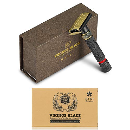 VIKINGS BLADE Adjustable Double Edge Safety Razor + Luxury Case. Smooth, Reusable, Eco-Friendly (The Emperor ¡°Meiji¡±)