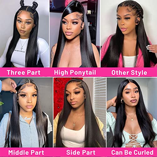 Straight Lace Frontal Human Hair Wigs Pre Plucked Glueless 13x4 HD Lace Front Wigs Human Hair 180% Density Pre Plucked with Baby Hair Bleached