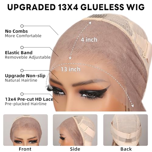 P10/613 Lace Front Wig Human Hair 13x4 Wear And Go Glueless Wigs Human Hair HD Blonde Highlight Lace Front Wig Light Brown Pre Plucked 240% Density (18inch, P10/613 Straight Wig)