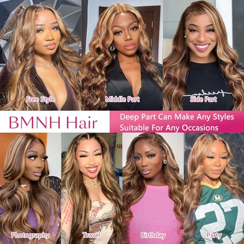 Ombre Honey Blonde Lace Front Wig Human Hair 13x6 Highlight Body Wave Lace Front Wig Glueless Pre Plucked With Baby Hair P4/27 HD Lace Frontal Wig 200% Density Colored Wigs 32 Inch