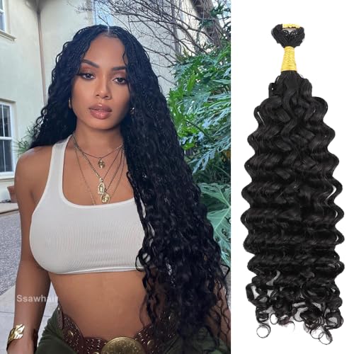 Spanish Curly Feather Crochet Boho Hair For Braiding Pre-Separated Water Wave Human Hair Long Cord Pre-Looped Reusable Feather Crochet Hair Extensions 14Inch 100g 120Strands