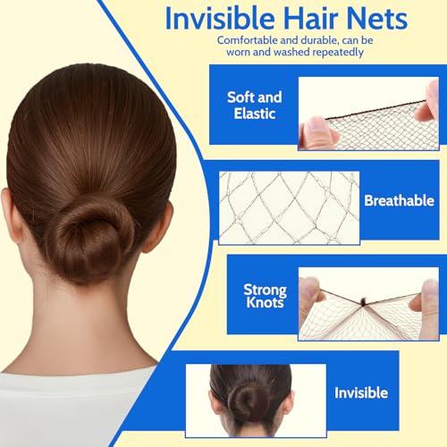TsMADDTs Bobby Pins and Hair Nets Set, Hair Accessories for Women with Invisible Nets for Ballet Bun(11.81&19.86IN), U Pins for Dance(1.37&2.36IN), Elastic Bands, Clear Rubber Bands