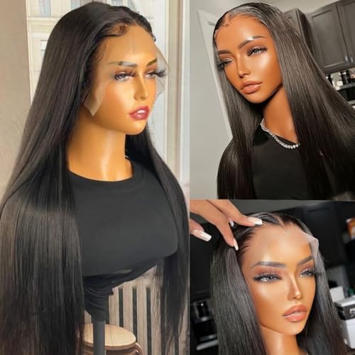 13x4 Straight Lace Front Wigs Human Hair 32 Inch HD Transparent Lace Frontal Wigs Human Hair for Women 180% Density Glueless Frontal Wigs Pre Plucked with Baby Hair(32 Inch)