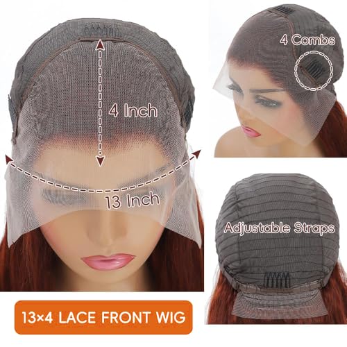 Reddish Brown Lace Front Wigs Human Hair 13x4 HD Body Wave Lace Front Wig Pre Plucked 180 Density Lace Frontal Wigs 33# Color Brown Auburn Human Hair Wig for Women 26 Inch