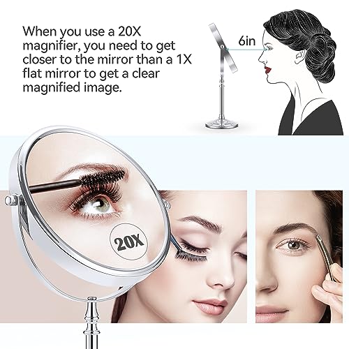 MIYADIVA Magnifying Mirror 20x, Double Sided 1X & 20X Magnifying Mirror on Stand, Large Tabletop Magnified Vanity Mirror, Magnified Mirrors with 360¡ÆRotation for Bathroom or Bedroom,8 Inches