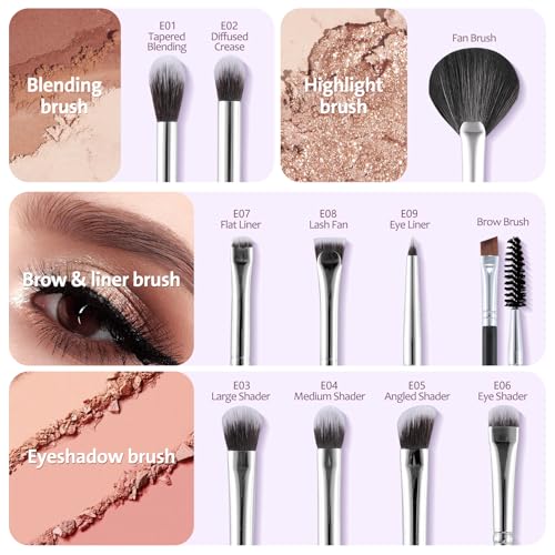 ENERGY Eyeshadow Brush Set 11PCS Professional Makeup Brushes for Eye Shadow Brows Smudge Concealer Eyeliner Eyelash Highlighter Blending Vegan Synthetic Face Make Up Kit with Travel Case Black
