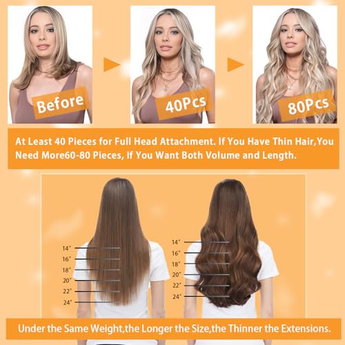 YDDM Tape in Hair Extensions Human Hair, 24 Inch 40Pcs Honey Blonde Straight 100% Real Human Hair for Women Seamless Invisible Tape in Hair Extensions(27#, 24 Inch, 40pcs)