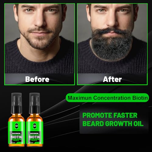 Beard Oil,Maximun Thickening Biotin, with Castor Oil and Argan & Jojoba Oils, Promotes Beard Growth, Styles, Strengthens & Softens Beards & Mustaches,1 Ounce*2£¨2 Pack£©