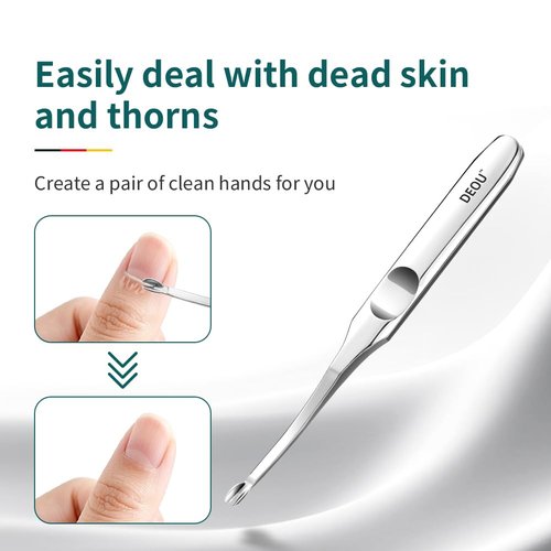 DEOU Professional Stainless Steel Cuticle Pusher with Thick Handle - V - shaped Blade for Precise Dead Skin Removal
