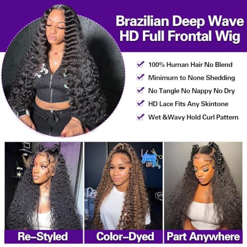 Durya Deep Wave Lace Front Wigs Human Hair Pre Plucked HD Transparent 13x4 Deep Wave Wig Lace Front Wigs for Women Deep Wave Human Hair Wig 220% Density 26 Inch