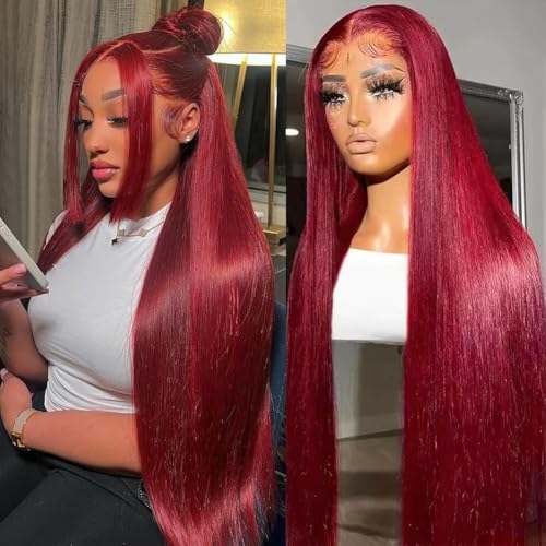 250% Density Flexi-Fit Invisi Drawstring Wig 9x6 Glueless Wigs Human Hair Pre Plucked Pre Cut Straight Hair Wigs 99j Burgundy Lace Front Wigs Human Hair for Women 28 Inch