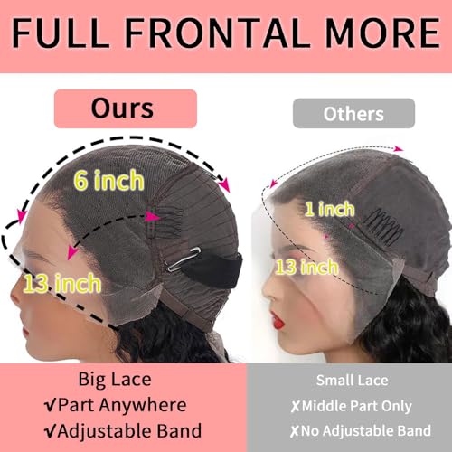 13x6 Deep Wave Lace Front Wigs Human Hair 24 Inch 200 Density HD Lace Frontal Glueless Wigs Human Hair Pre Plucked Deep Curly Wig with Baby Hair Natural Black