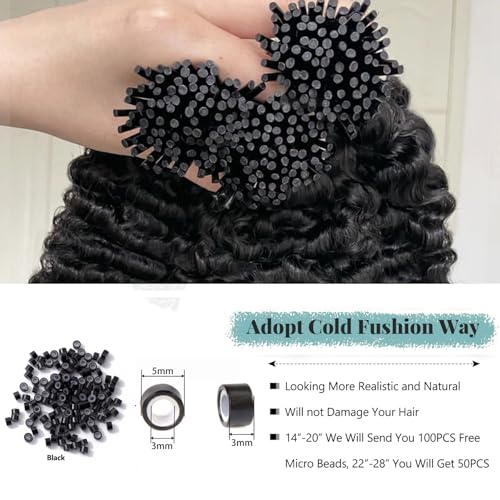 Water Wave Itip Human Hair Extensions 14 Inches Cold Fusion Hair Piece 100 Strands/Pack Curly Pre Bonded Keratin Stick Tipped Hair Extensions for Women I Tip Extensions Human Hair