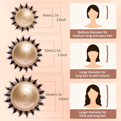 Round Hair Brush for Blow Out, Nano Thermal Ceramic & Ionic Tech, 1.3 inch Barrel, Boar Bristles, Roller Brush for Blow Drying and Styling, Includes 4 Free Clips, Gold