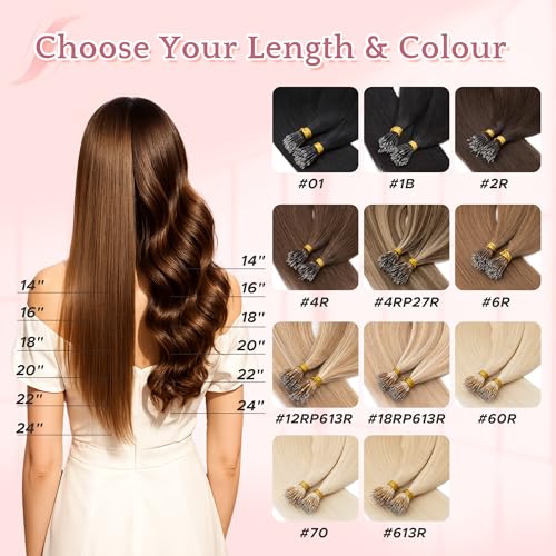 SEGO Nano Tip Hair Extensions Human Hair, Nano Beads Balayage Seamless Highlight Pre-bonded Extensions for Women, 0.7g/strand, 50 strands 35g/pack -20 Inch#18RP613R Ash Blonde&Bleach Blonde