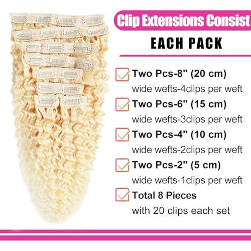 Blonde Clip in Extensions 8Pcs 110g Clip in Hair Extensions Real Human Hair Deep Wave 613 Blonde Clip ins Brazilian Remy Human Hair Extensions for Women Double Weft 30 Inch