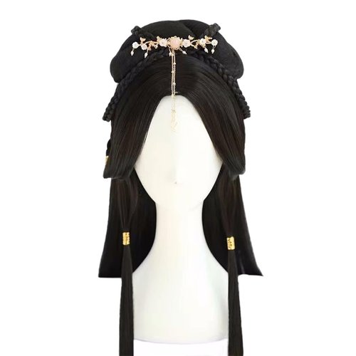 FOTN Chinese Vintage Wig Chinese Style Wig for Women Geisha Headband Wig Retro Headwear Wigs Bun Hair Pieces Hanfu Headdress Cosplay