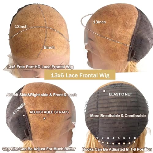 24 Inch Honey Blonde Wig Human Hair 200 Density 13x6 Blonde Wig Human Hair Body Wave Lace Front Wigs Human Hair Pre Plucked Colored 27# Lace Frontal Wigs for Women