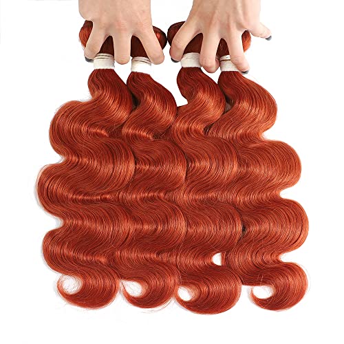 Human Hair Body Wave Bundles with 13x4 Lace Front Closure #350 Ginger Orange Hair Extensions Natural Wave Brazilian Human Hair Bundles 14 16 18 Inch with Closure 12