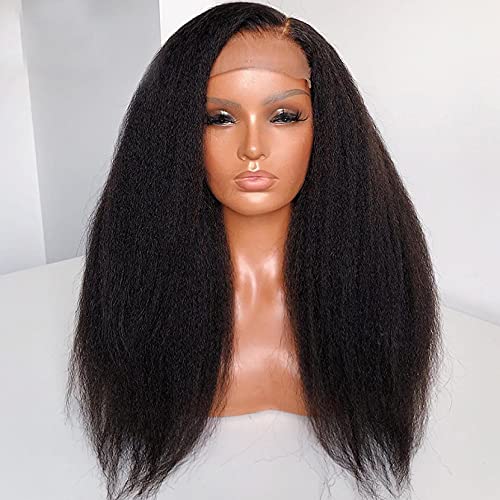 Deep Parting 13x6 Lace Front Human Hair Wig Pre Plucked With Baby Hair Brazilian Kinky Straight Invisible Lace Front Wigs For Women 180 Density£¨16 Inch