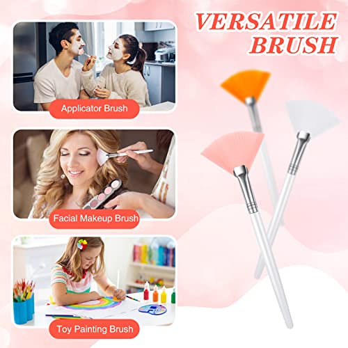 48 Pcs Fan Brushes Facial Applicator Brush Multi Use Makeup Face Mask Brush Soft Peel Brush Applicator for Women Girls Esthetician Spa Acid Mud Cream Masques Cleansing Tools, Pink, White, Orange