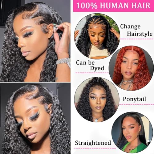 34 Inch Water Wave Lace Front Wig Human Hair 200% Density 13x6 HD Lace Front Wigs Human Hair Pre Plucked with Baby Hair Curly Lace Front Wigs for Women