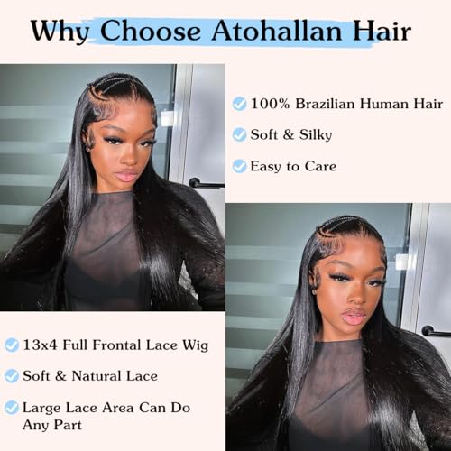 13x4 Straight Lace Front Wigs Human Hair 32 Inch HD Transparent Lace Frontal Wigs Human Hair for Women 180% Density Glueless Frontal Wigs Pre Plucked with Baby Hair(32 Inch)