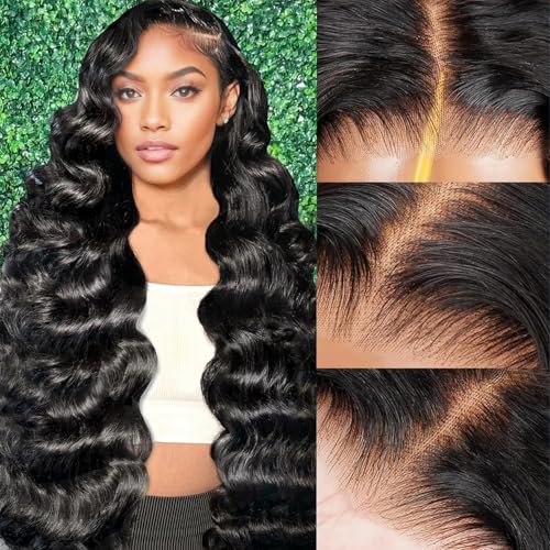 Glueless Wigs Human Hair Pre Plucked Pre Cut Loose Deep Wave Wig 9x6 Closure Wigs Wear and Go Glueless Wig Human Hair 200% Density Loose Body Wave Black Wig for Women 22Inch