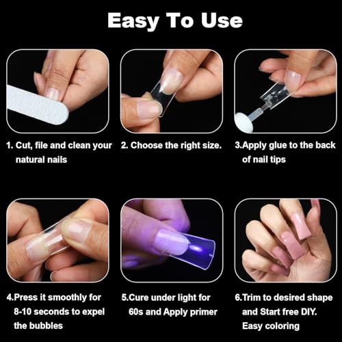 500Pcs Clear Duck Nail Tips Short - 10 Sizes Pre-Shaped Professional Press Ons for Nail Extension, Half Cover Acrylic Soft Gel Tips for Home DIY Nail Salon With Box