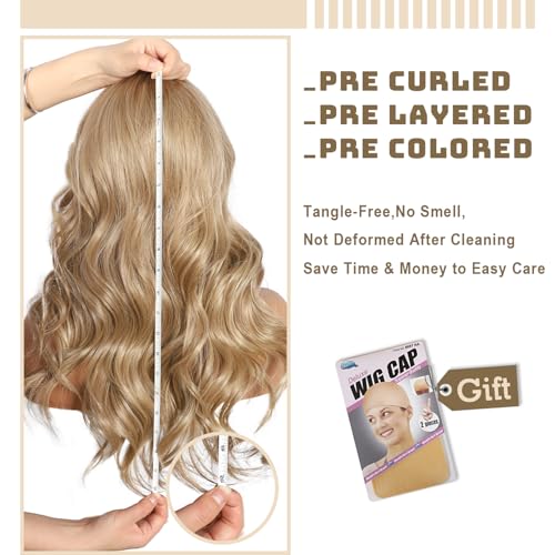 Blonde Lace Front Wig 13x4 Pre Plucked Synthetic Wig for Women Highlight Dirty Blonde Natural Looking Body Wave Cosplay Daily Party Use