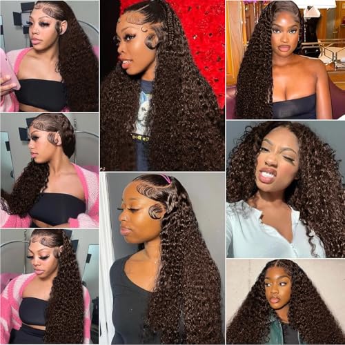 Chocolate Brown Lace Front Wig 13x6 Deep Wave Lace Front Wigs Human Hair Pre Plucked Brown Wig Human Hair 210 Density Frontal Wigs Human Hair Glueless Wig For Women
